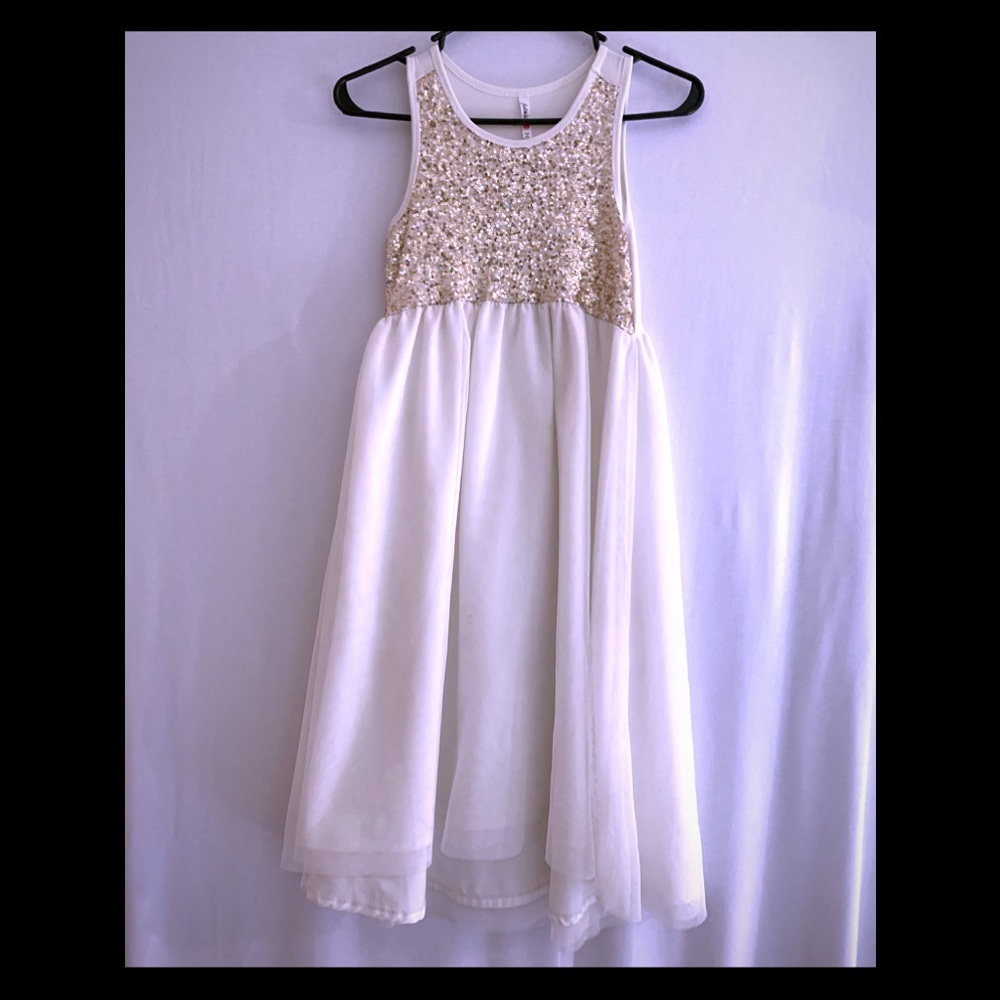 Fab Kids Formal Girls Dress White w/Gold Sequins